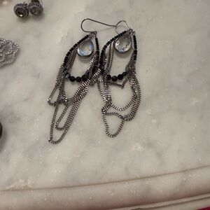 Swarovski Silver and Black Chain Earrings